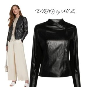 NWT DKNY Faux-Leather Moto Biker Jacket sz M